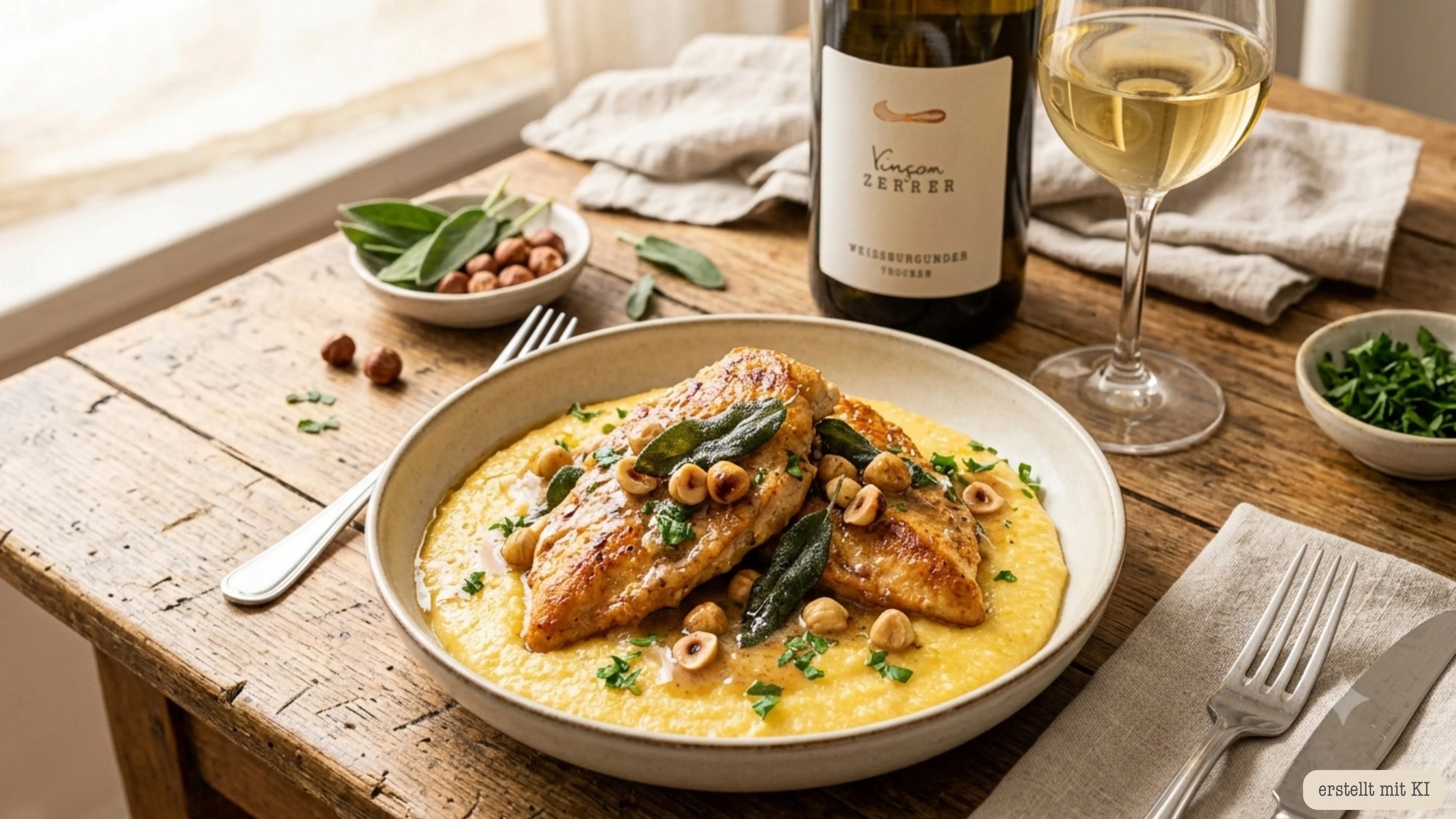 Salbei-Hähnchen mit Haselnuss & Polenta