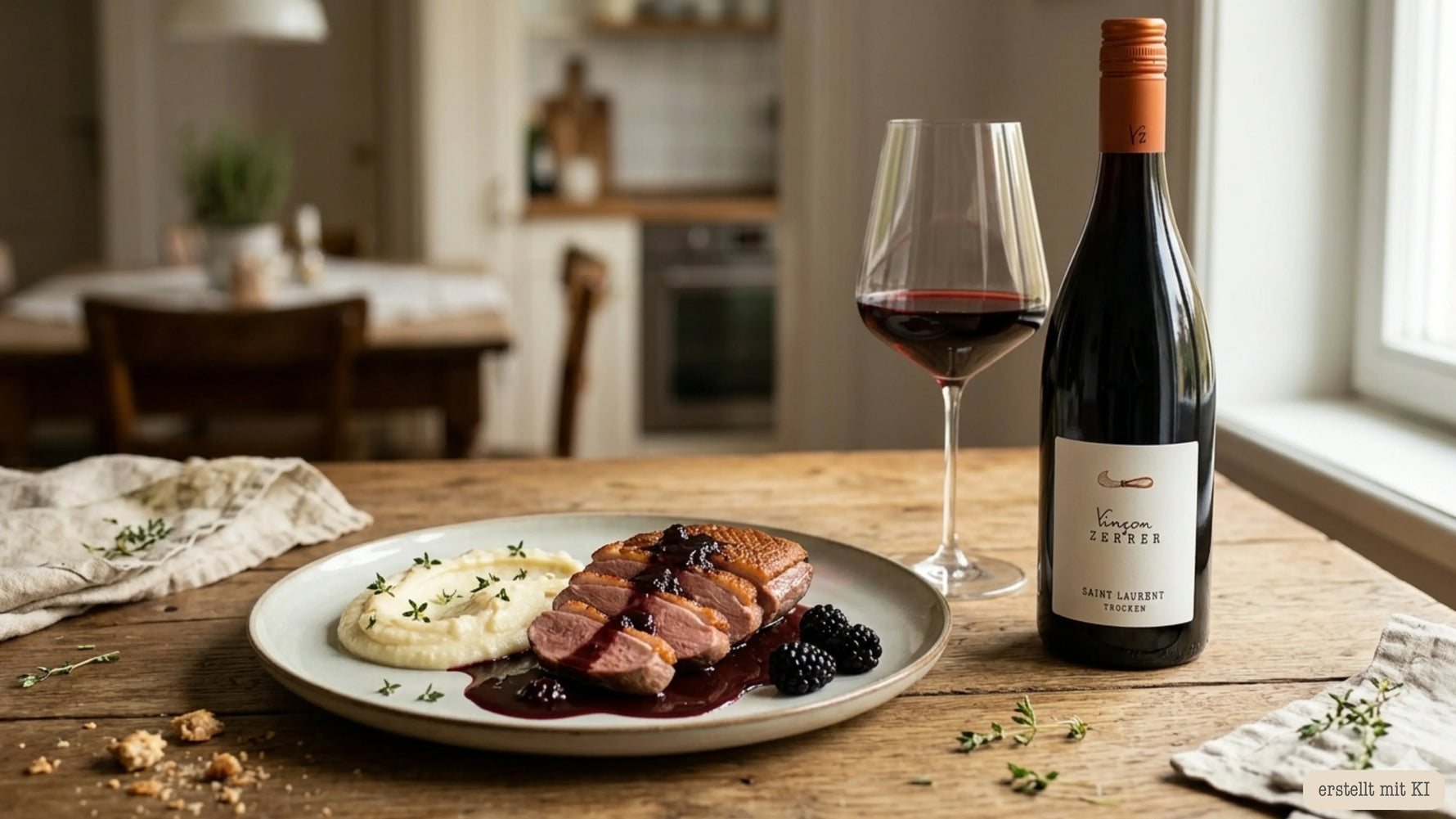 Ente auf Wurzelpüree mit Brombeer-Jus