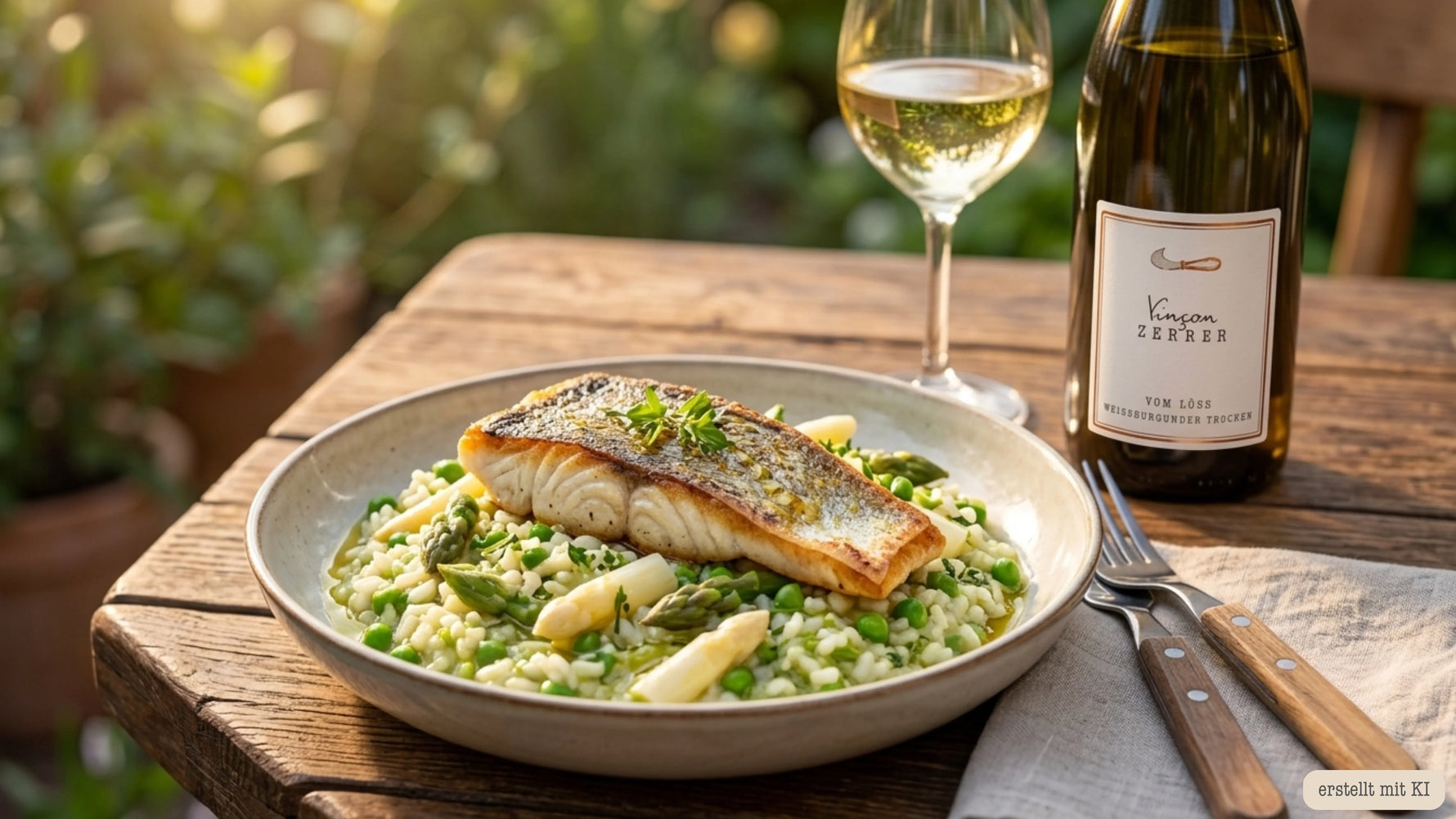 Gebratenes Zanderfilet auf Frühlings-Risotto