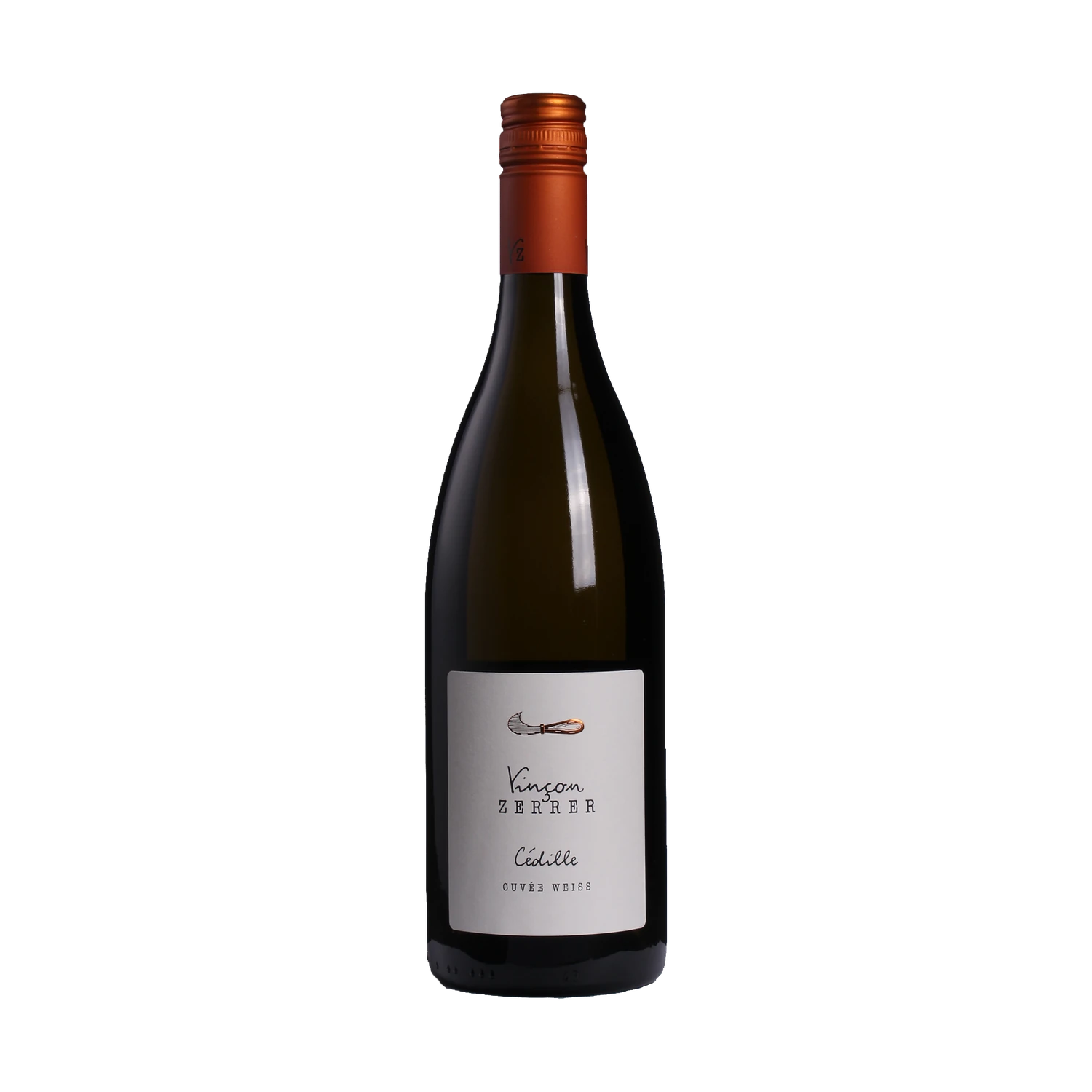 Freigestellte Flasche Cédille Cuvée weiß 2023, halbtrockener Weißwein vom Weingut Vinçon-Zerrer