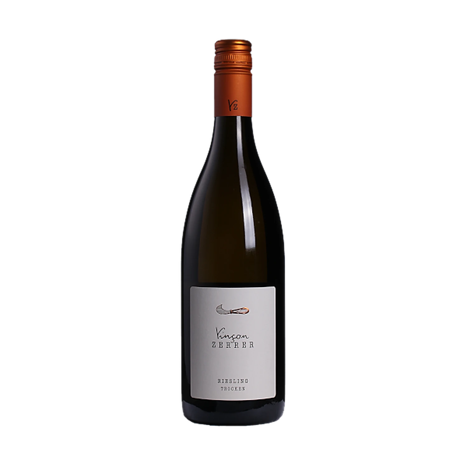Freigestellte Flasche Riesling trocken 2025 vom Weingut Vinçon-Zerrer aus Württemberg