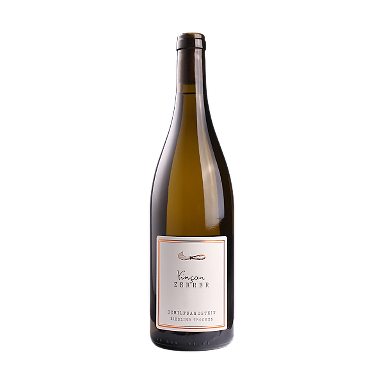 Freigestellte Flasche Schilfsandstein Riesling 2023 trocken vom Weingut Vinçon-Zerrer