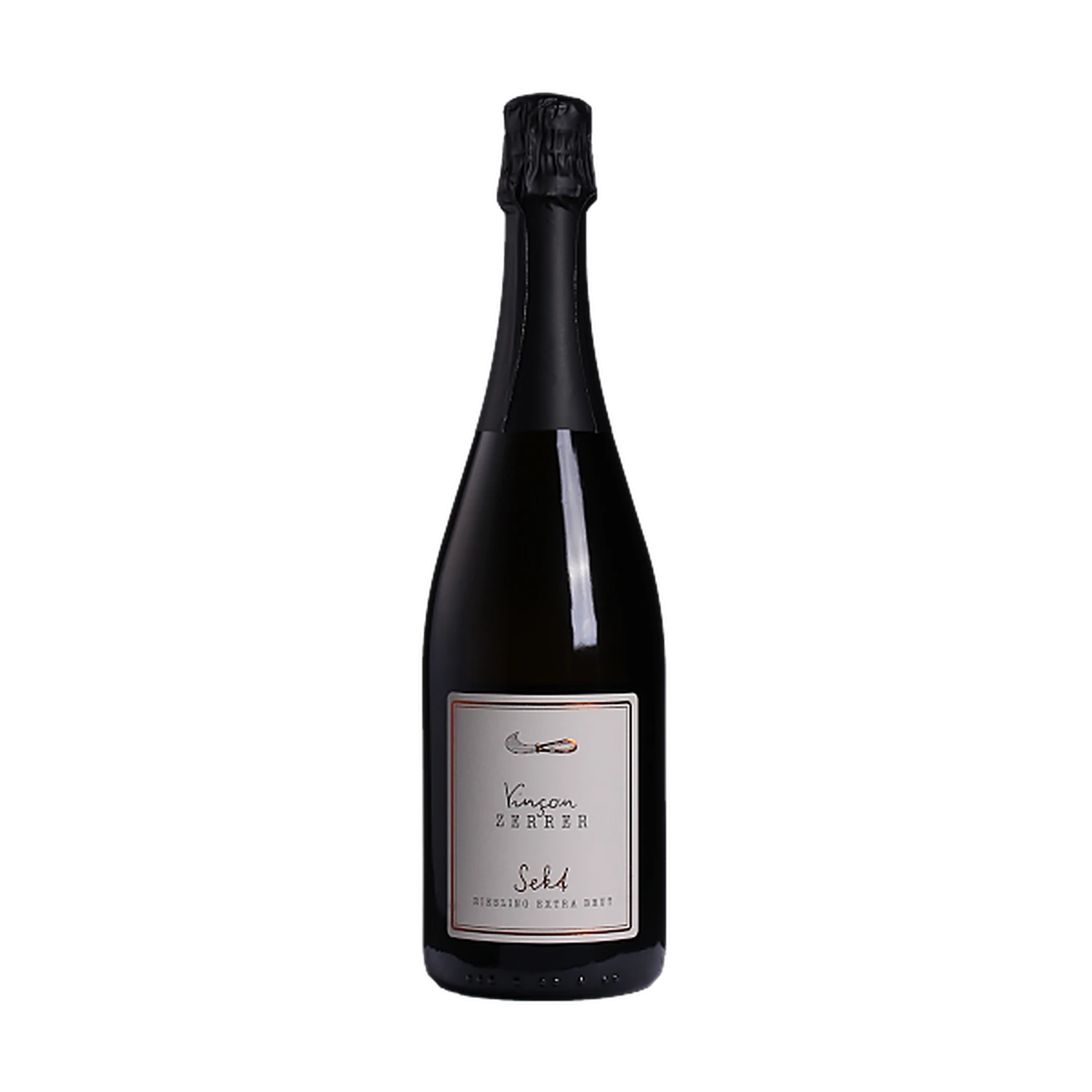 Freigestellte Flasche Riesling Sekt extra brut 2023 vom Weingut Vinçon-Zerrer aus Württemberg