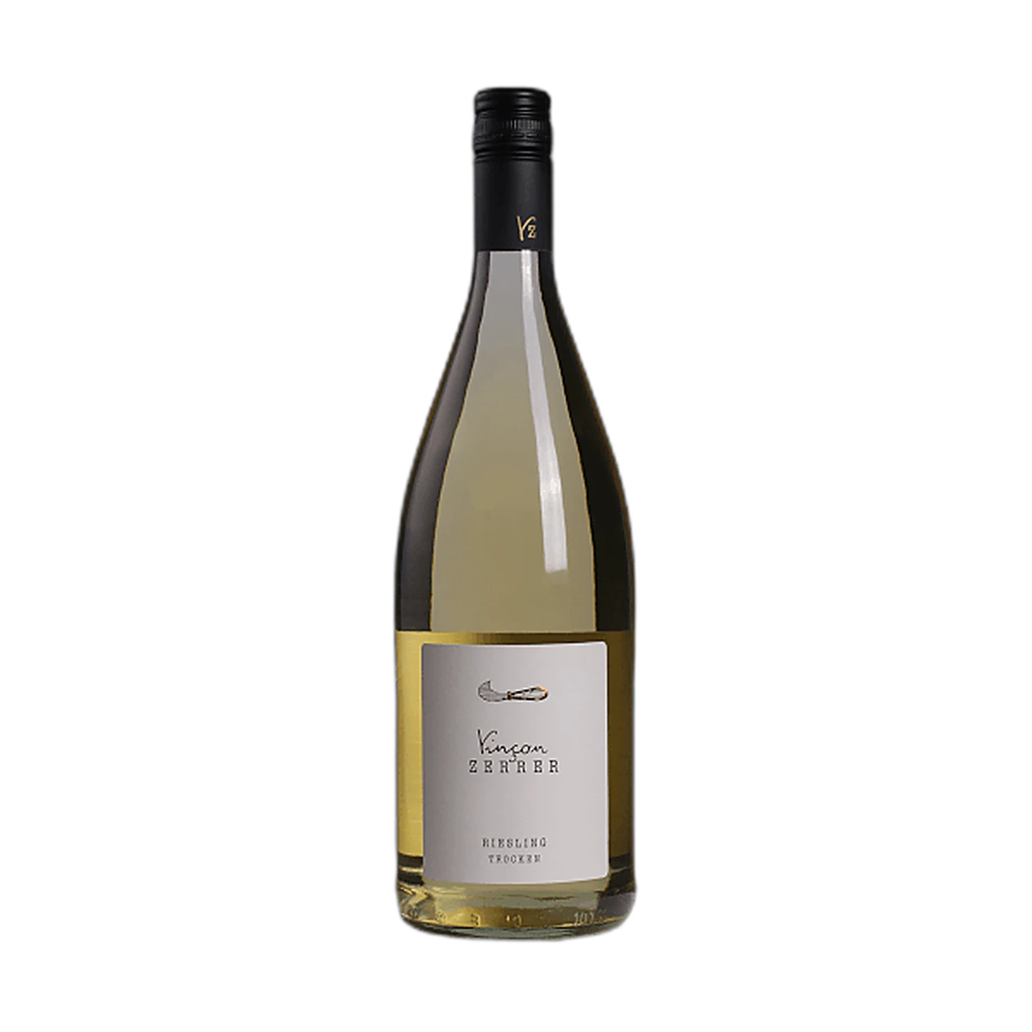 Freigestellte Flasche Riesling trocken 1 Liter, Jahrgang 2024 vom Weingut Vinçon-Zerrer
