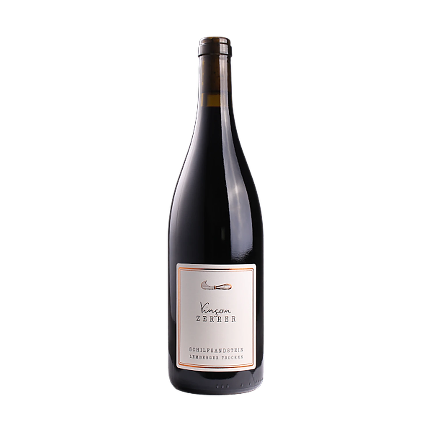Freigestellte Flasche Schilfsandstein Lemberger 2022, trockener Rotwein vom Weingut Vinçon-Zerrer