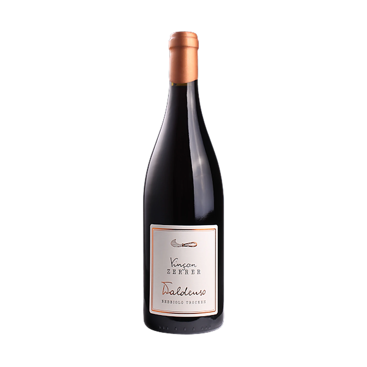 Freigestellte Flasche WALDENSO Nebbiolo 2023, trockener Rotwein aus Württemberg, Bio und vegan